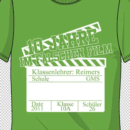 gruenes_tshirt_mit_aufdruck 10 jahre im falschen film design