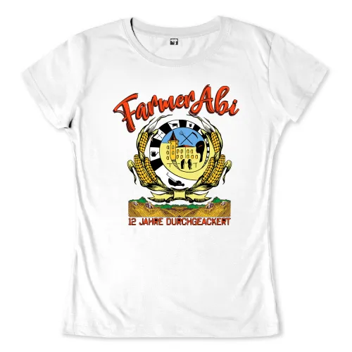 Logo mit Text "Farmers Abi", Getreideähren, Schulgebäude und Zeichenwerkzeug in einem Kreis.