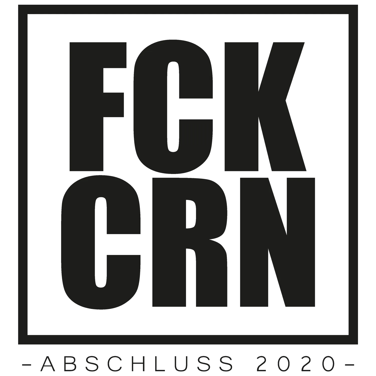 Schwarzes Logo mit den Buchstaben FCK CRN und dem Text Abschluss 2020 in Weiß.