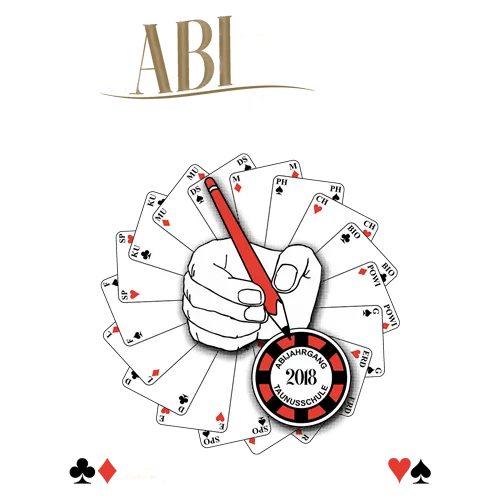 Grafik mit einer Faust, die Spielkarten hält und eine Uhr umklammert, auf dunklem Hintergrund.