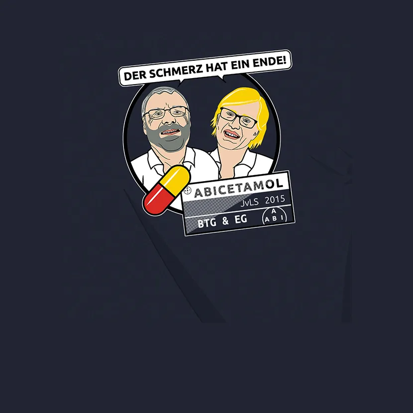 karikatur_auf_dunklem_hintergrund_mit_text_und_pille Abicetamol der Schmerz hat ein Ende - Ärzte design