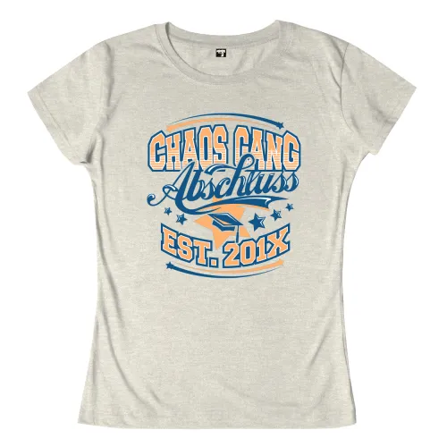 Grafik mit Text 'Chaos Gang Abschluss', Doktorhut und Sternen, 'EST. 201X'.