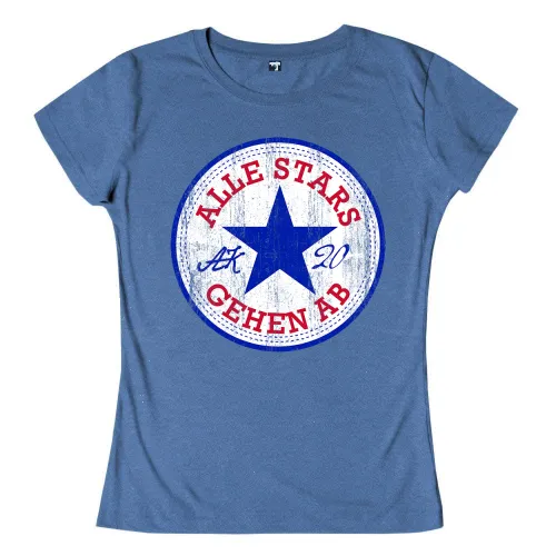 Rundes Logo mit blauem Stern und Schriftzug "ALLE STARS GEHEN AB", weiße und blaue Kreise auf grauem Grund.