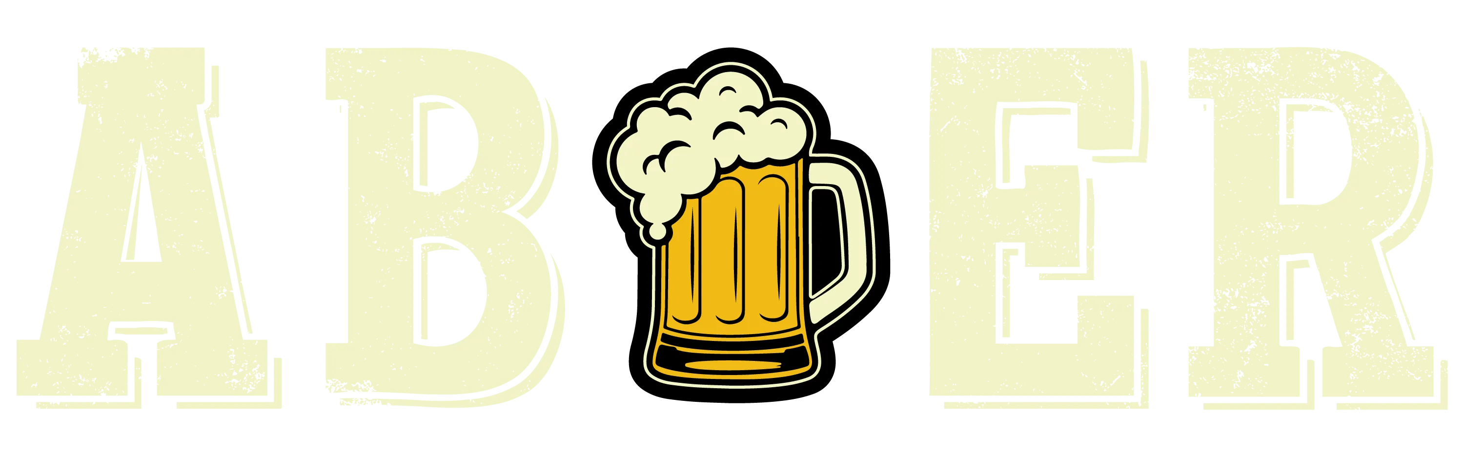Gelbe Blockbuchstaben AB links ein Bierkrug mit Schaum in der Bildmitte und rechts gelbe Buchstaben ER auf schwarzem Hintergrund