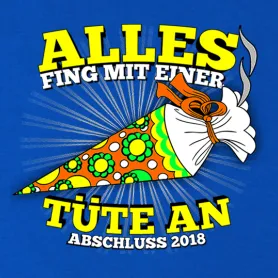 Grafik mit einer bunten Tüte und Text "ALLES FING MIT EINER TÜTE AN ABSCHLUSS 2018".