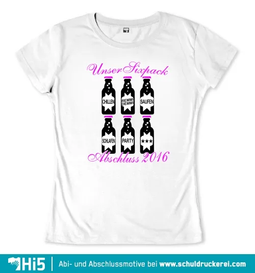 Sechs Flaschen mit Aufschriften wie 'Chillen', 'Remmi Demmi', organisiert in zwei Reihen auf hellem Hintergrund.