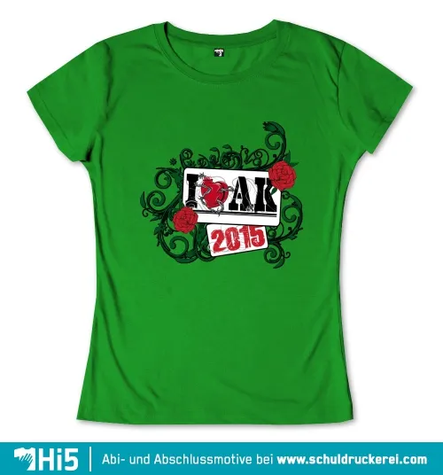 Plakat mit der Aufschrift "BAK 2015", umgeben von roten Rosen und Ranken auf grünem Hintergrund.