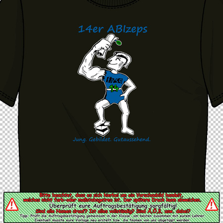 Illustration eines muskulösen Mannes in einem Stuhl beim Gewichtheben auf einem grünen T-Shirt.