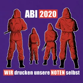 Fünf Personen in roter Kleidung, von hinten, mit den Texten "2020", "WIR", "NOTEN".