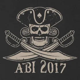 Illustration eines Piratenschädels mit gekreuzten Schwertern und Text "ABI 2017".