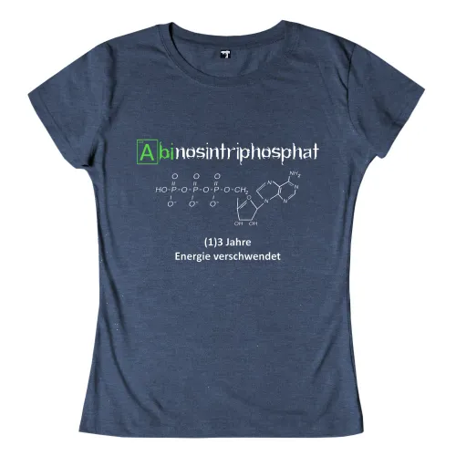 Strukturformel von Adenosintriphosphat mit Beschriftung auf blauem Hintergrund.