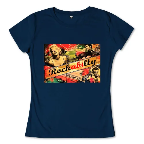 Collage im Rockabilly-Stil mit Bildern der 50er: Frau, Männer, Autos und Schriftzug.