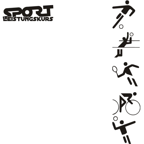 Grauer Hintergrund mit schwarzen Symbolen für verschiedene Sportarten und Schriftzug "SPORT LEISTUNGSKURS".