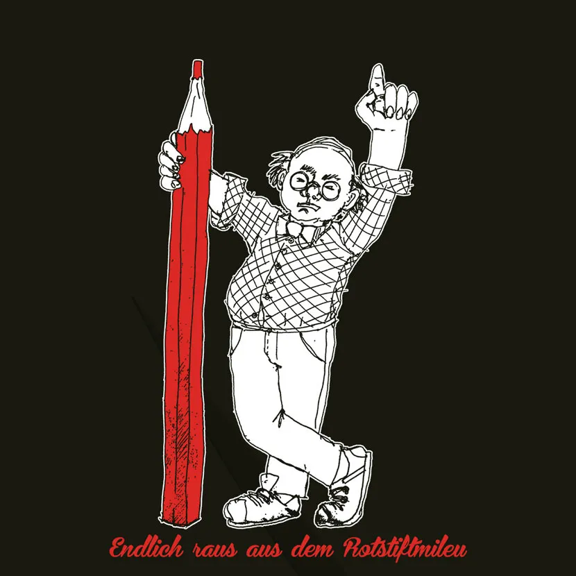 illustration_riesenbleistift_und_mann Endlich raus aus dem Rotstiftmileu design