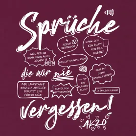 Illustration mit verschiedenen deutschen Sprüchen in Sprechblasen und kreativer Schriftart.