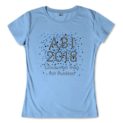 Blaues Design mit schwarzen Punkten, Text "ABI 2018 Glueck malt man mit Punkten".