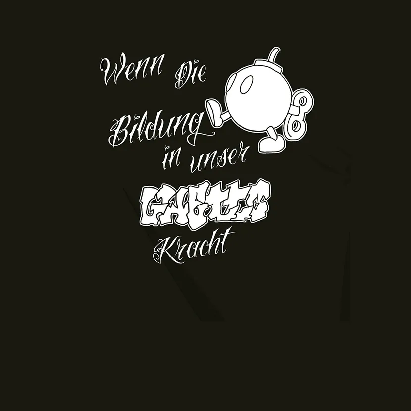 Zeichentrickfigur_auf_schwarzem_Hintergrund Wenn die Bildung in unser Ghetto kracht design