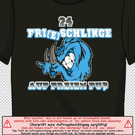 schwarzes_tshirt_mit_cartoon_design 24 Frischlinge auf freiem Fuss design