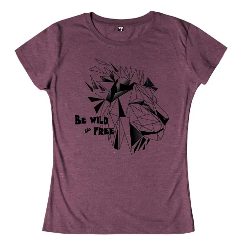 Schwarzer geometrischer Löwenkopf mit Slogan "Be Wild and Free" in Weiß.