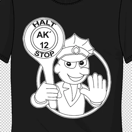polizist_design_auf_schwarzem_tshirt Halt Stop Polizist design