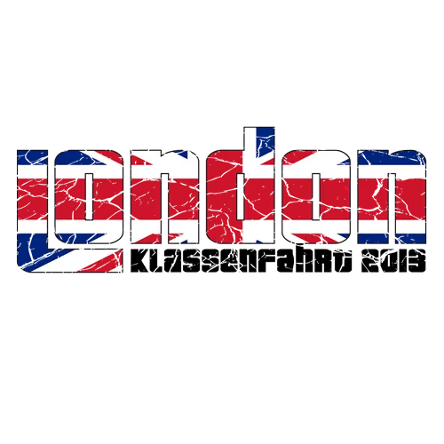 Logo mit "London Klassenfahrt 2013" in britischen Farben auf hellem Hintergrund.