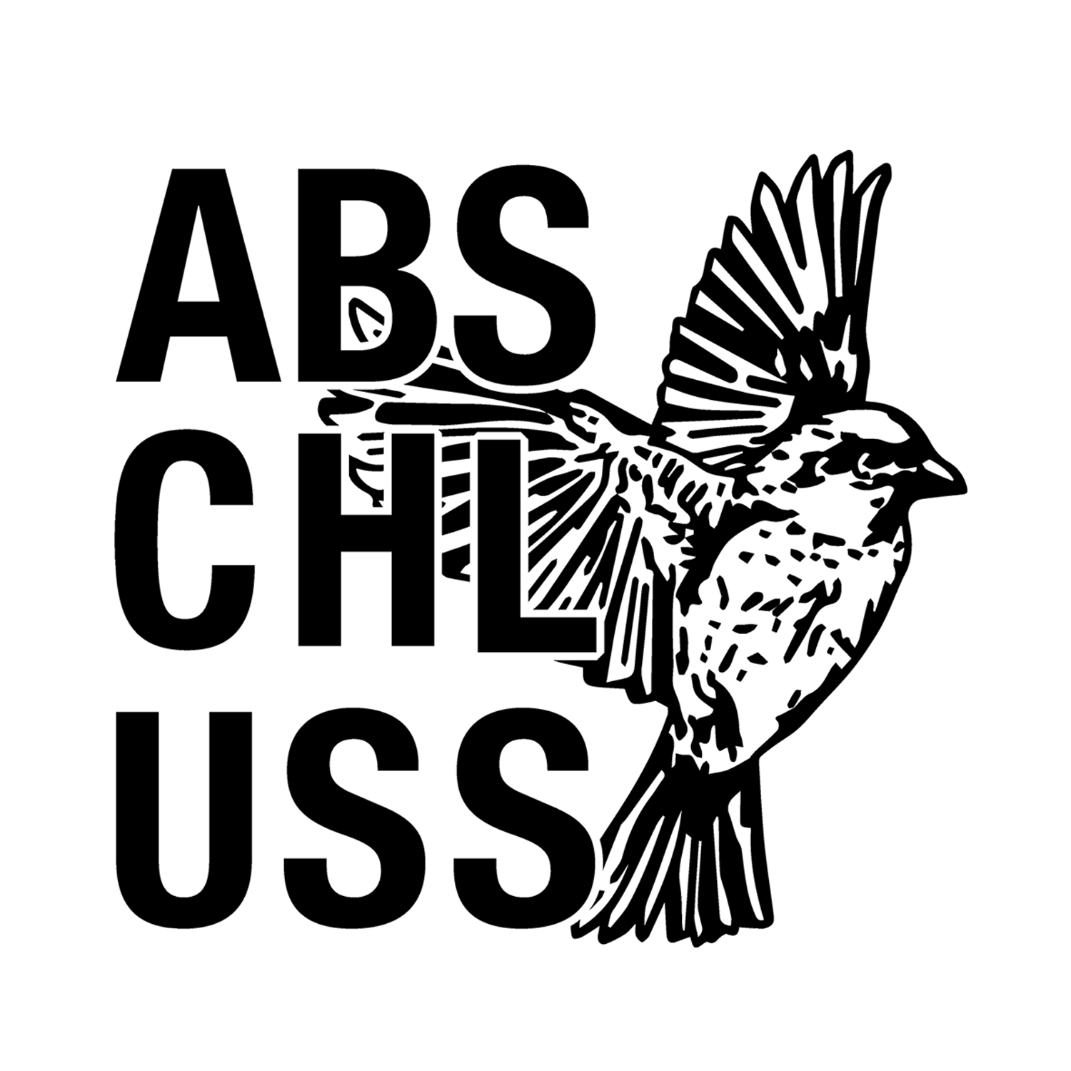 Ein großer, unregelmäßiger schwarzer Fleck auf einem weißen Hintergrund.