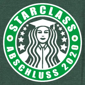 Grünes emblematisches Logo mit Text "STARCLASS ABSCHLUSS 2020" und einer stilisierten Darstellung in der Mitte.