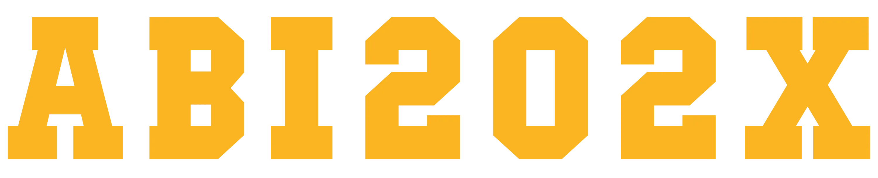 Goldfarbene Blockschrift ABI202X auf schwarzem Hintergrund