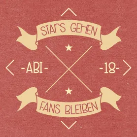 Schwarze Grafik mit Text "Stars gehen Fans bleiben" und Sternen, eingerahmt von Pfeilen und "ABI 18".