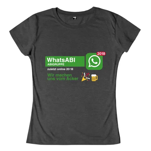 Grafik eines Abschluss-T-Shirts mit dem Titel "WhatsABI", WhatsApp-Logo, Jahreszahl 2018 und Bier-Emoji.