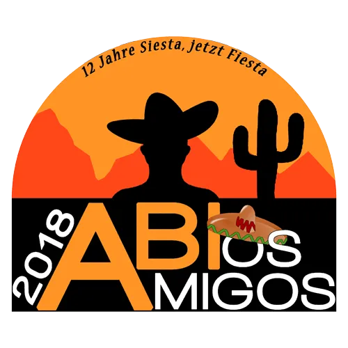 Grafik eines Abschlussjahres mit Sombrero-Silhouette, Kaktus, Bergen und einer Taco-Illustration.