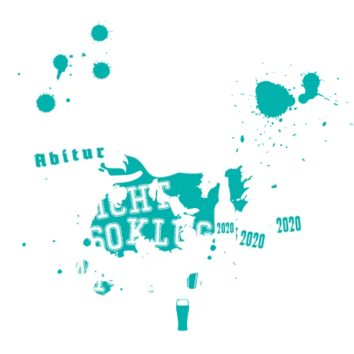 Grafische Darstellung eines Weltkarte-Designs in Türkis mit "Abitur", "nicht so Klig" und "2020".