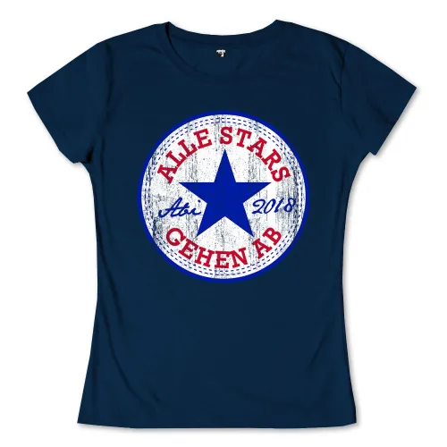 Rundes Logo mit einem großen blauen Stern und dem Text "All Stars gehen ab Ati 2018" auf weißem, texturiertem Hintergrund.