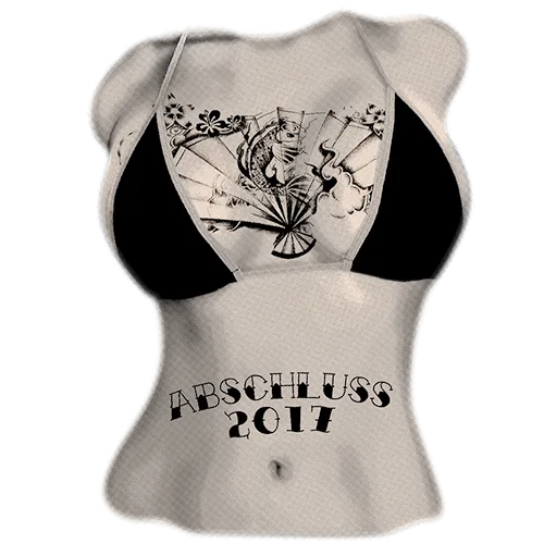 Schwarzes T-Shirt mit aufgedrucktem Abschlussmotiv 2011 und künstlerischen Elementen auf einem Mannequin.