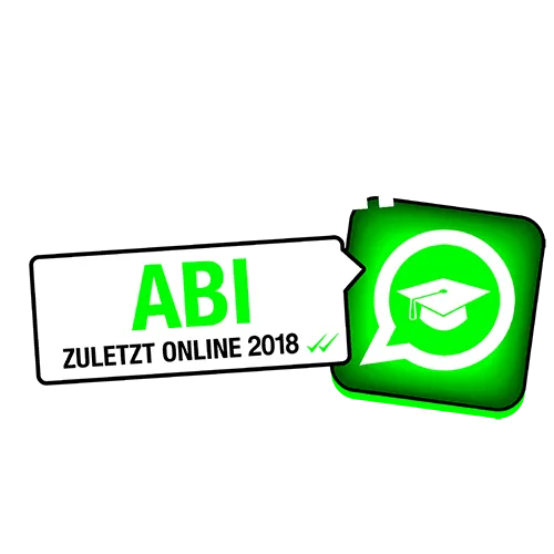 Grüner WhatsApp Chat-Icon mit "WHATS...ABI ZULETZT ONLINE 2018" Text auf dunkelgrünem Hintergrund.