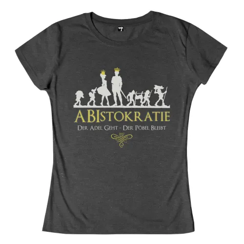 Silhouetten von Personen mit und ohne Krone und dem Text 'Abistokratie 2017' auf grauem Hintergrund.