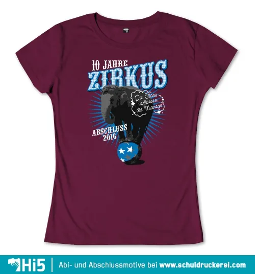 Ein Elefant auf einem Ball unter dem Slogan "10 Jahre Zirkus" und der Überschrift "Abschluss 2016".