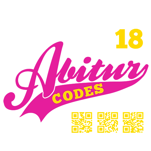 Schwarzes T-Shirt mit der Aufschrift "18 Abitur", rosa Schriftzug und drei QR-Codes darunter.