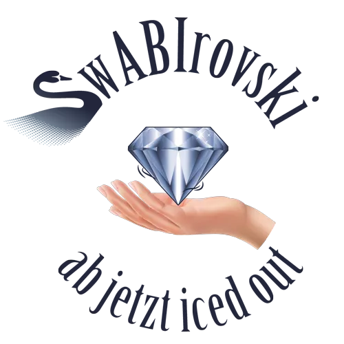 Eine Hand hält einen funkelnden Diamanten, umgeben von einem blauen Kreis mit Text.