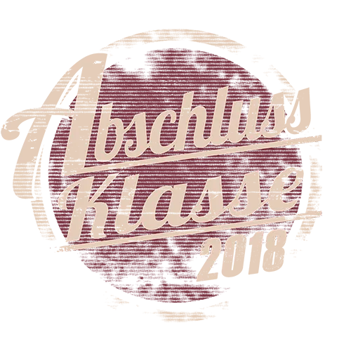Logo mit Aufschrift 'Abschlussklasse 2018' in Weiß auf rot-schwarzem Kreis.