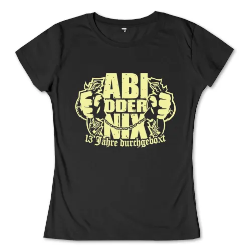 Grafik mit Text "ABI ODER NIX" und zwei karikaturartigen Gesichtern mit Euroscheinen, verbunden durch eine Kette.