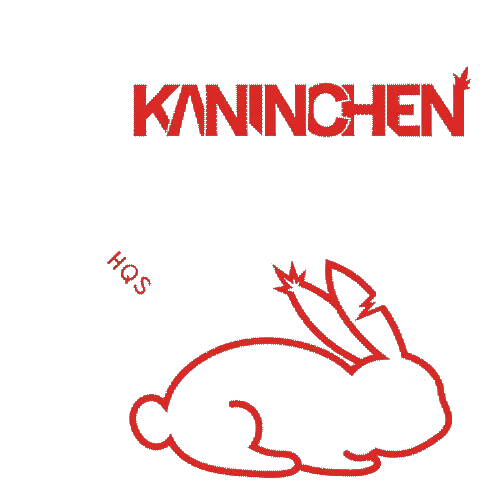 Minimalistisches rotes Kaninchen-Logo mit Text 'KANINCHEN' darüber.