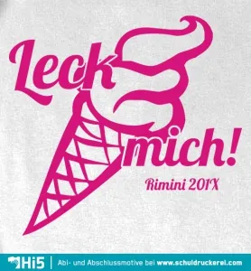 Schwarze Umrisse eines Eiscremekegels mit dem Schriftzug "Leck mich! Rimini 201X".