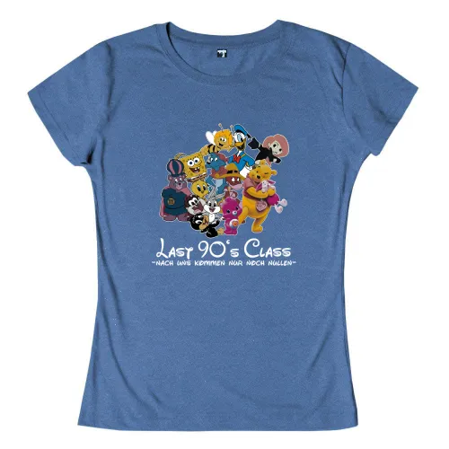 Gruppe von bunten Zeichentrickfiguren aus den 90ern auf blauem Hintergrund.