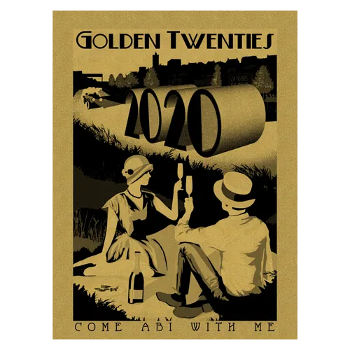 Poster im Stil der 1920er zeigt zwei Personen mit Flapper Outfit und 2020 Logo.