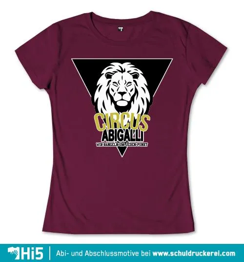 Schwarzer Löwenkopf im Dreieck mit Text "CIRCUS ABIGALLI" und Motto in Gelb.
