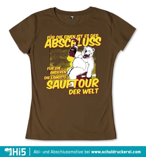 Illustration eines Eisbären, der eine Bierflasche hält, mit Spruch über Abschluss und Feiern.