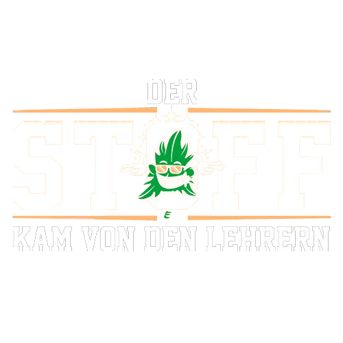 Schwarzes T-Shirt mit weißem Text "DER STUFF KAM VON DEN LEHRERN" und grüner Hopfen-Grafik.