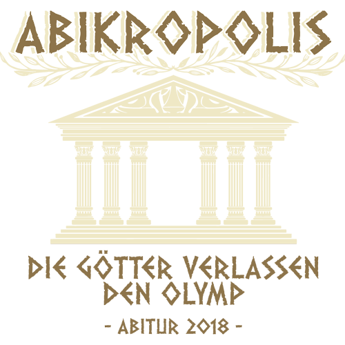 Design eines schwarzen T-Shirts mit weißer Zeichnung eines Tempels und Schriftzug "ABIKROPOLIS".