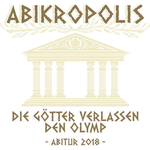 Design eines schwarzen T-Shirts mit weißer Zeichnung eines Tempels und Schriftzug "ABIKROPOLIS".